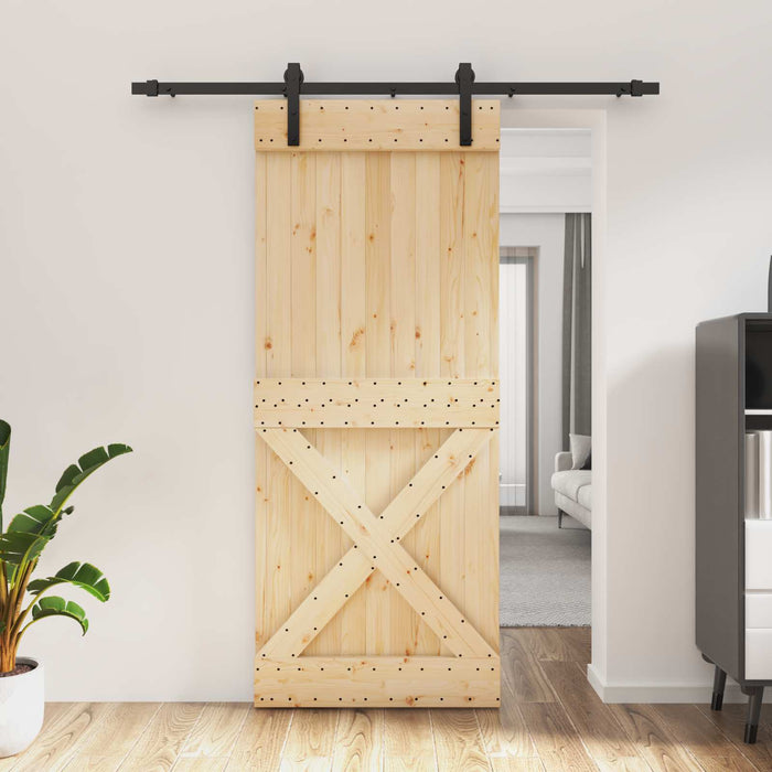 Ușă glisantă Natural și Negru 85 x 210 cm Lemn de Pin Solid WALTI