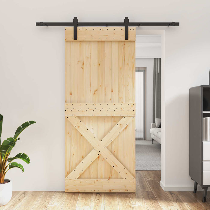 Ușă glisantă Natural și Negru 90 x 210 cm Lemn de Pin Solid WALTI