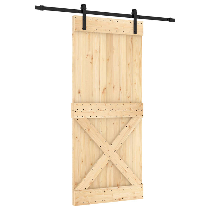 Ușă glisantă Natural și Negru 90 x 210 cm Lemn de Pin Solid WALTI