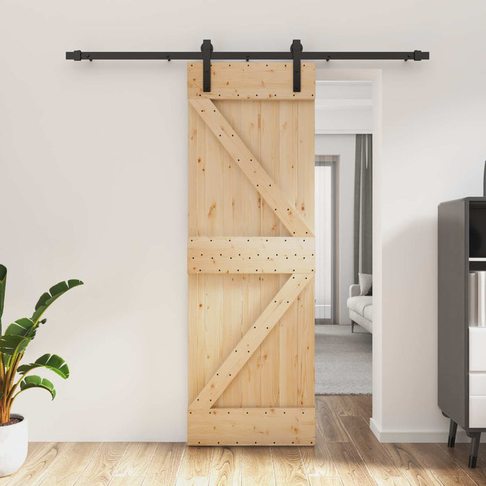 Ușă glisantă Natural și Negru 70 x 210 cm Lemn de Pin Solid WALTI