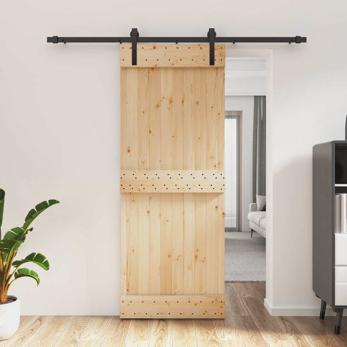 Ușă glisantă Natural și Negru 80 x 210 cm Lemn de Pin Solid WALTI