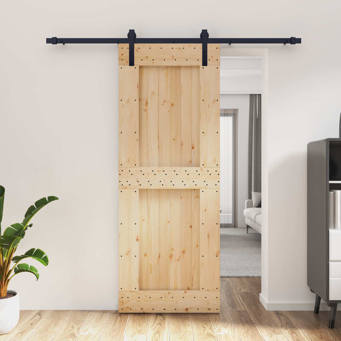 Ușă glisantă Natural și Negru 80 x 210 cm Lemn de Pin Solid WALTI