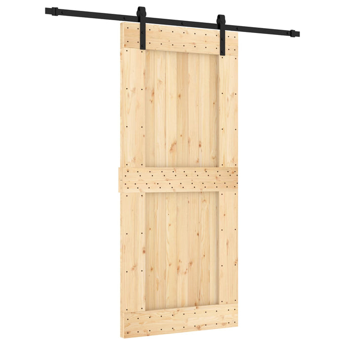 Ușă glisantă Natural și Negru 90 x 210 cm Lemn de Pin Solid WALTI