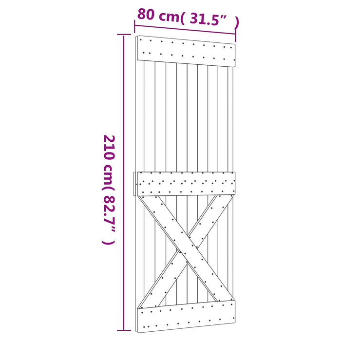 Ușă glisantă Natural și Negru 80 x 210 cm Lemn de Pin Solid - WALTI WALTI