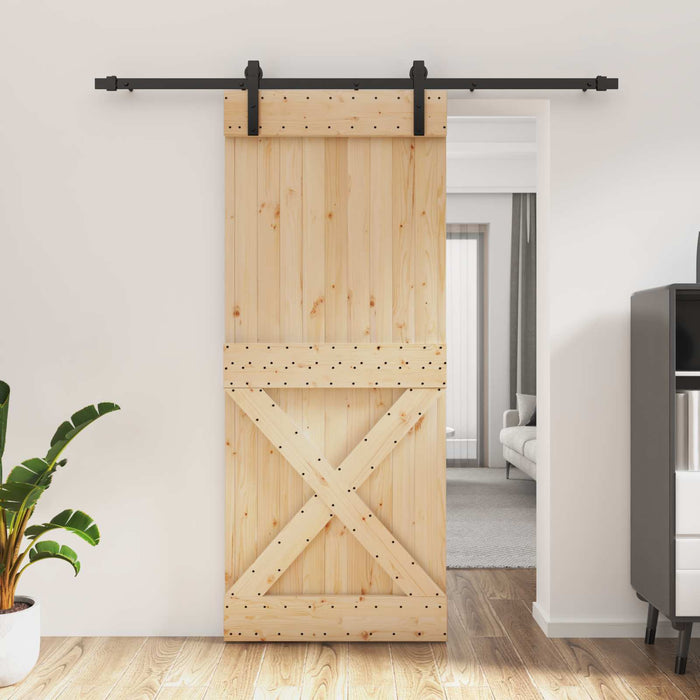 Ușă glisantă Natural și Negru 85 x 210 cm Lemn de Pin Solid WALTI