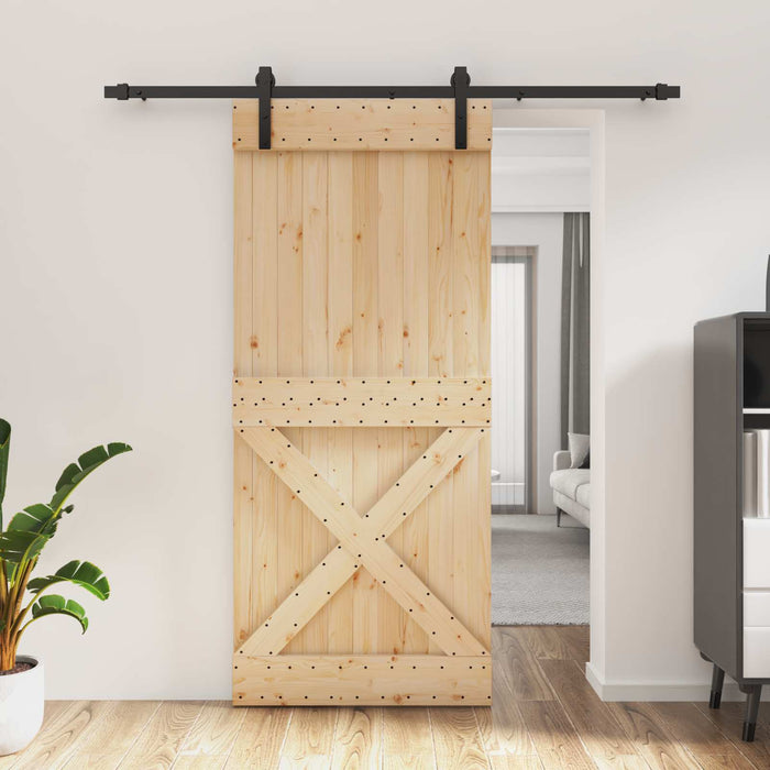 Ușă glisantă Natural și Negru 90 x 210 cm Lemn de Pin Solid WALTI