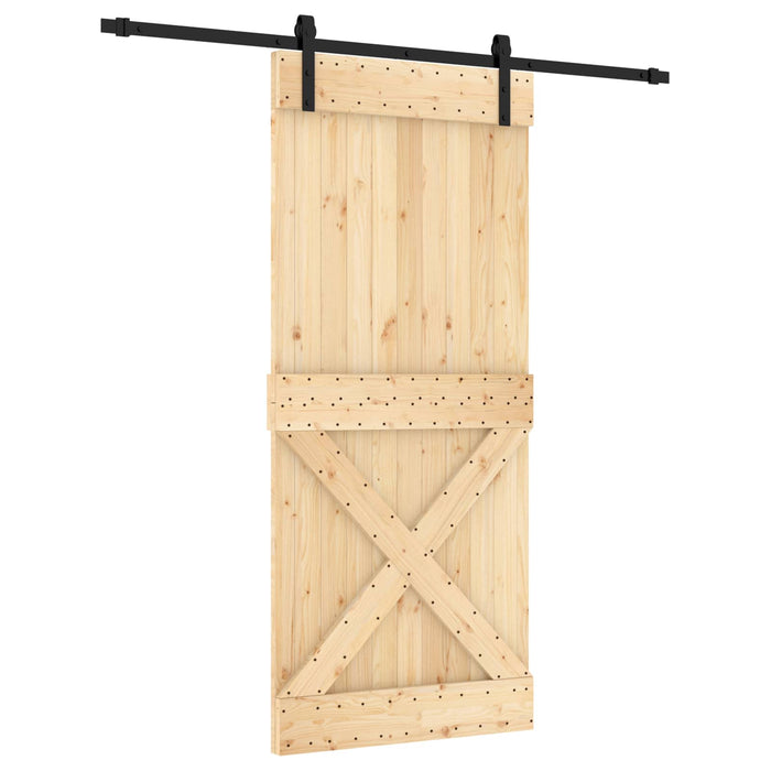 Ușă glisantă Natural și Negru 90 x 210 cm Lemn de Pin Solid WALTI
