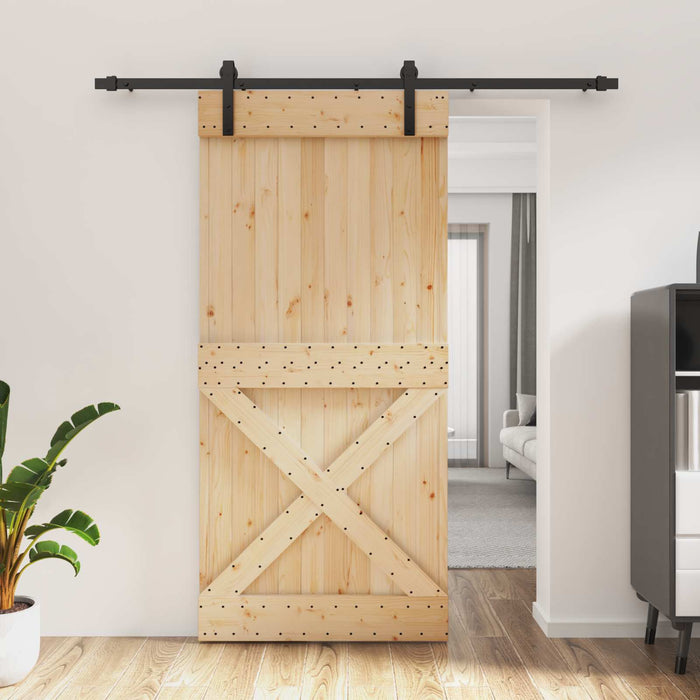 Ușă glisantă Natural și Negru 95 x 210 cm Lemn de Pin Solid WALTI