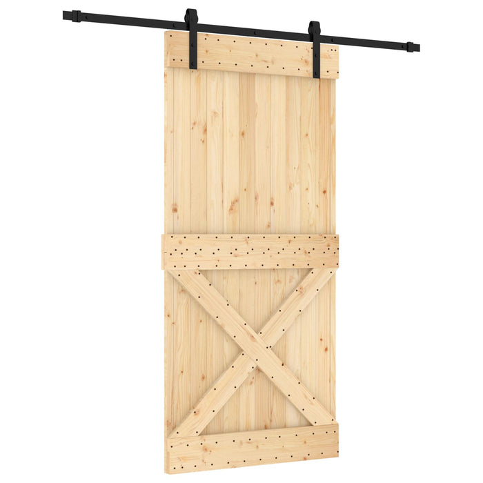 Ușă glisantă Natural și Negru 95 x 210 cm Lemn de Pin Solid WALTI
