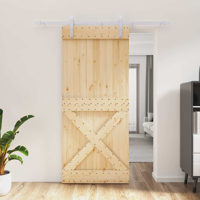 Ușă glisantă Natural și Alb 90 x 210 cm Lemn de Pin Solid WALTI