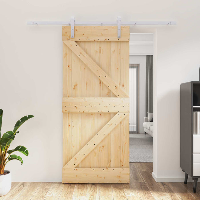 Ușă glisantă Natural și Alb 90 x 210 cm Lemn masiv de pin WALTI