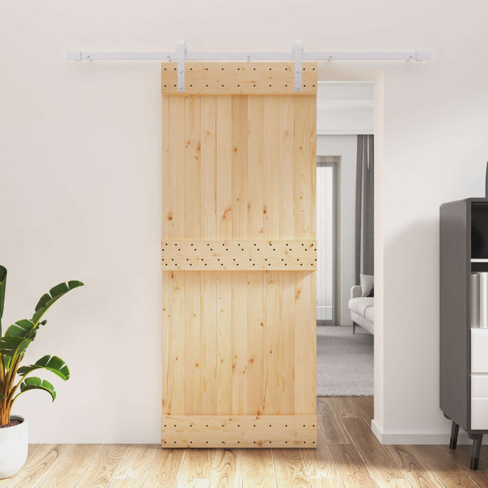 Ușă glisantă Natural și Alb 85 x 210 cm Lemn de Pin Solid WALTI