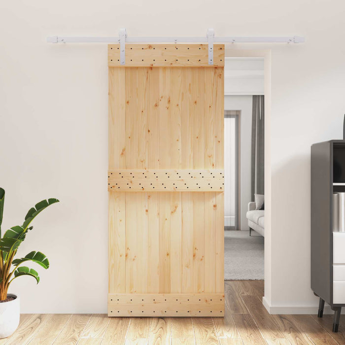 Ușă glisantă Natural și Alb 90 x 210 cm Lemn de Pin Solid WALTI