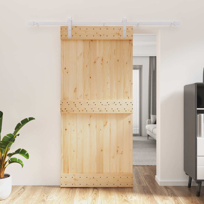 Ușă glisantă Natural și Alb 95 x 210 cm Lemn de Pin Solid WALTI