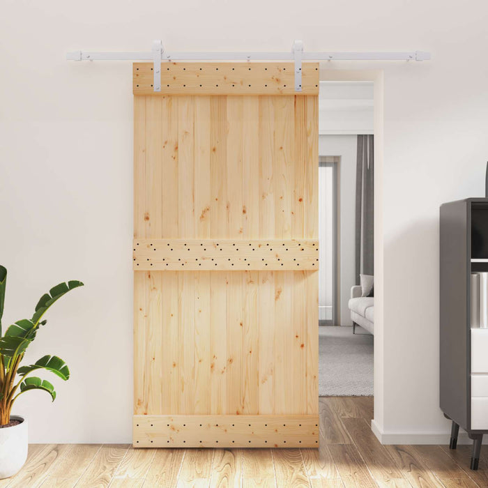 Ușă glisantă Natural și Alb 100 x 210 cm Lemn de Pin Solid WALTI