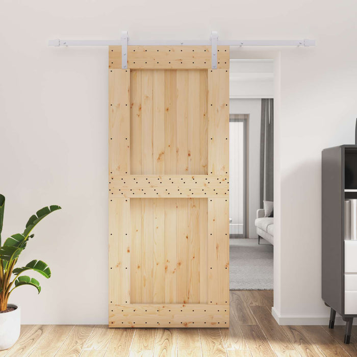 Ușă glisantă Natural și Alb 90 x 210 cm Lemn de Pin Solid WALTI
