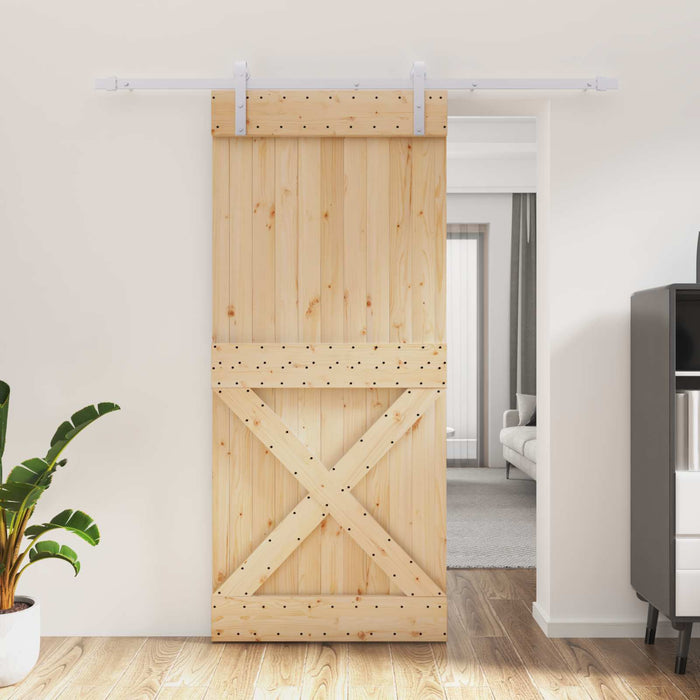Ușă glisantă Natural și Alb 90 x 210 cm Lemn de Pin Solid WALTI