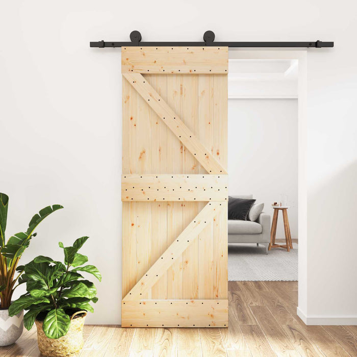 Ușă glisantă Natural și Negru 85 x 210 cm Lemn de Pin Solid - WALTI WALTI
