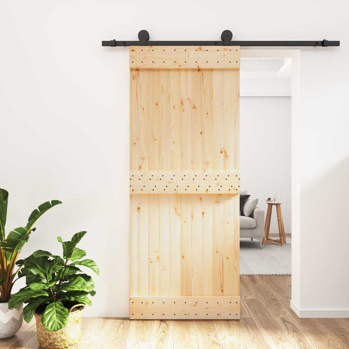 Ușă glisantă Natural și Negru 85 x 210 cm Lemn de Pin Solid WALTI