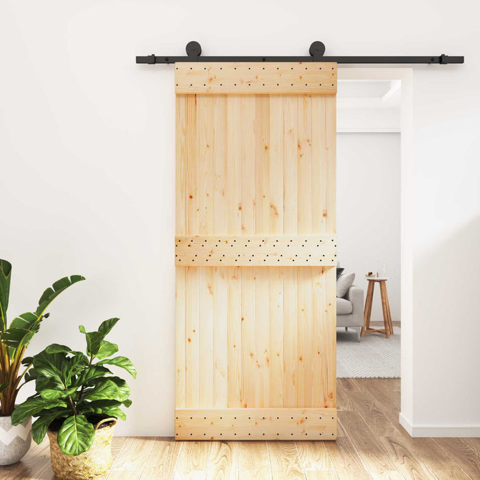 Ușă glisantă Natural și Negru 90 x 210 cm Lemn de Pin Solid WALTI