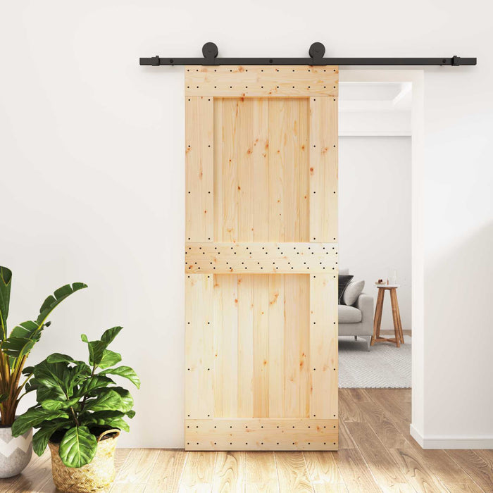 Ușă glisantă Natural și Negru 85 x 210 cm Lemn de Pin Solid WALTI