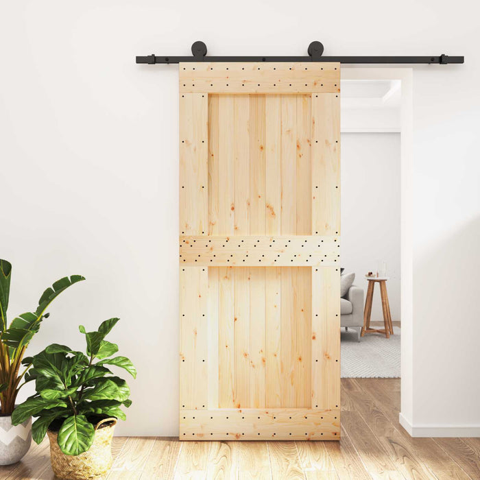 Ușă glisantă Natural și Negru 90 x 210 cm Lemn de Pin Solid WALTI