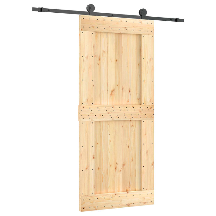 Ușă glisantă Natural și Negru 90 x 210 cm Lemn de Pin Solid WALTI