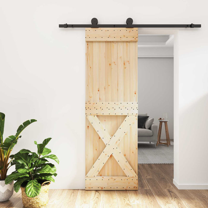 Ușă glisantă Natural și Negru 70 x 210 cm Lemn de Pin Solid WALTI