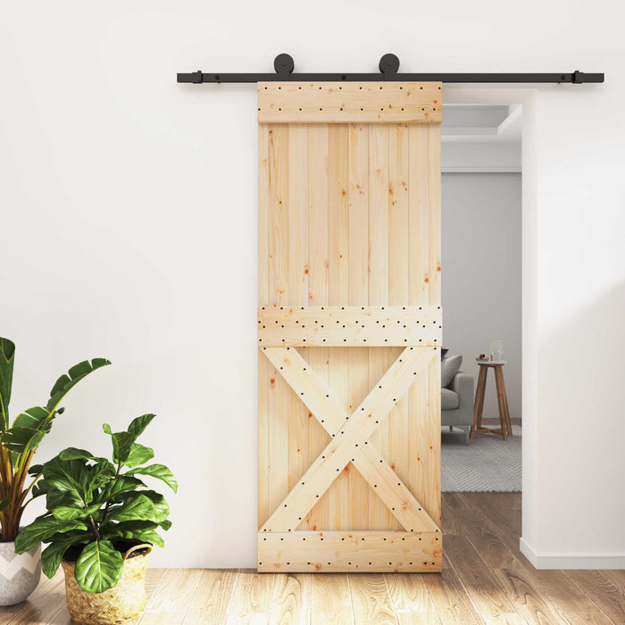 Ușă glisantă Natural și Negru 80 x 210 cm Lemn de Pin Solid - WALTI WALTI