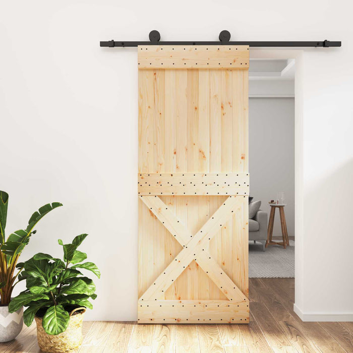 Ușă glisantă Natural și Negru 85 x 210 cm Lemn de Pin Solid WALTI