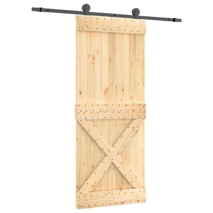 Ușă glisantă Natural și Negru 85 x 210 cm Lemn de Pin Solid WALTI