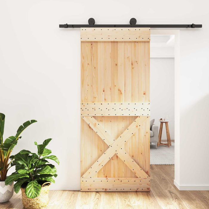Ușă glisantă Natural și Negru 90 x 210 cm Lemn de Pin Solid WALTI