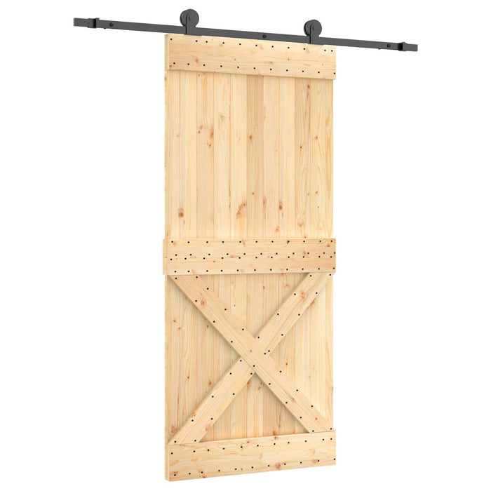 Ușă glisantă Natural și Negru 90 x 210 cm Lemn de Pin Solid WALTI