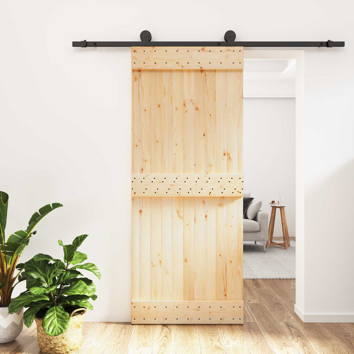 Ușă glisantă Natural și Negru 85 x 210 cm Lemn de Pin Solid WALTI
