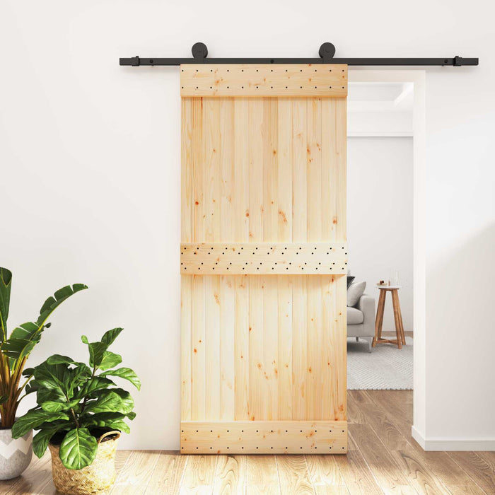 Ușă glisantă Natural și Negru 90 x 210 cm Lemn de Pin Solid - WALTI WALTI
