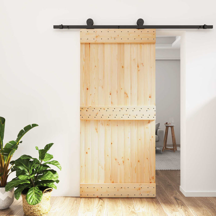Ușă glisantă Natural și Negru 95 x 210 cm Lemn de Pin Solid WALTI