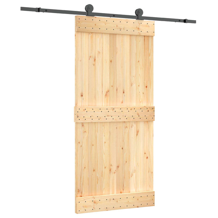 Ușă glisantă Natural și Negru 95 x 210 cm Lemn de Pin Solid WALTI