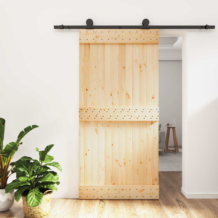 Ușă glisantă Natural și Negru 100 x 210 cm Lemn de Pin Solid WALTI