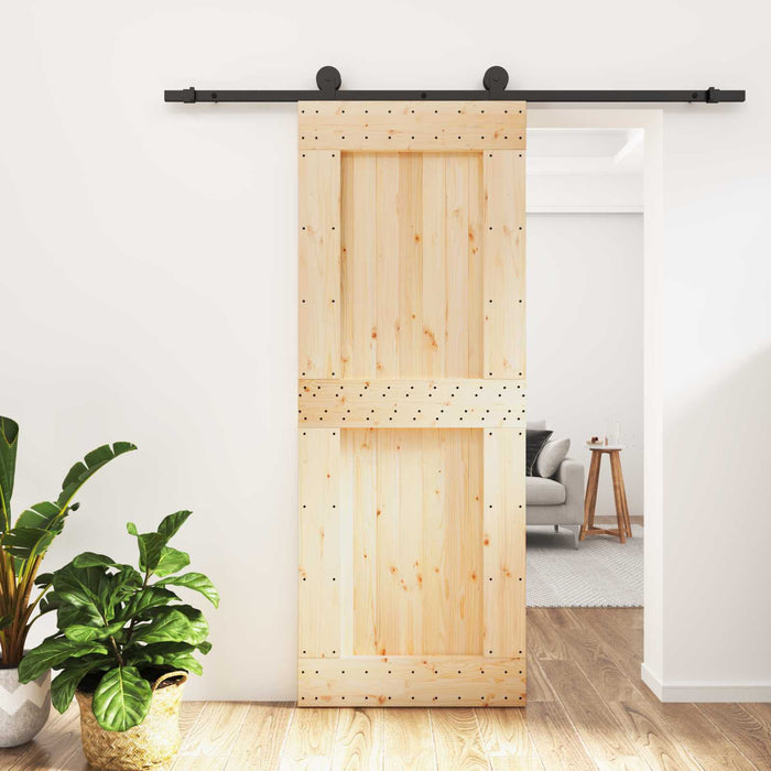 Ușă glisantă Natural și Negru 80 x 210 cm Lemn de Pin Solid WALTI
