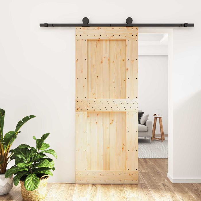 Ușă glisantă Natural și Negru 85 x 210 cm Lemn de Pin Solid WALTI