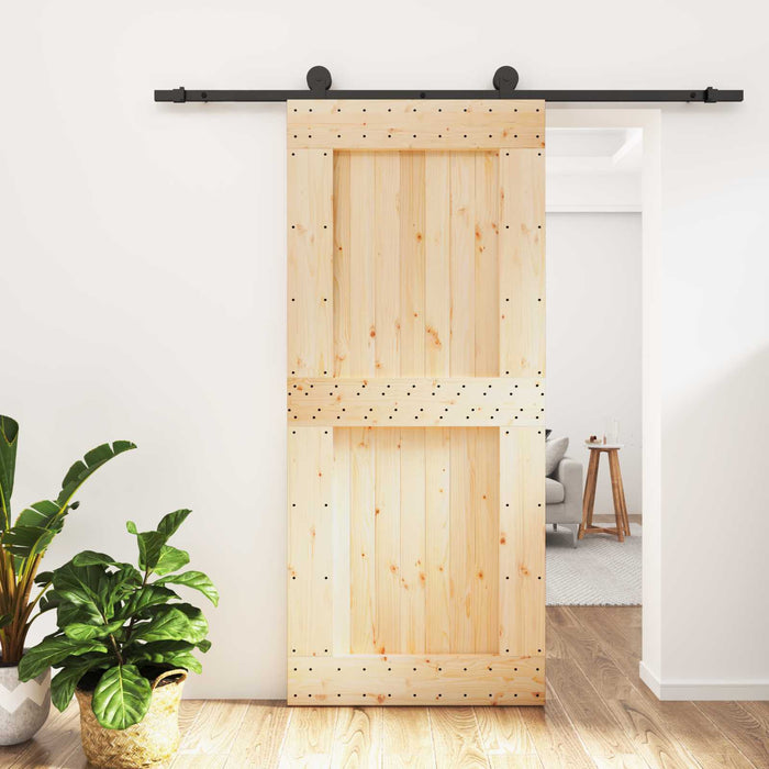Ușă glisantă Natural și Negru 90 x 210 cm Lemn de Pin Solid WALTI