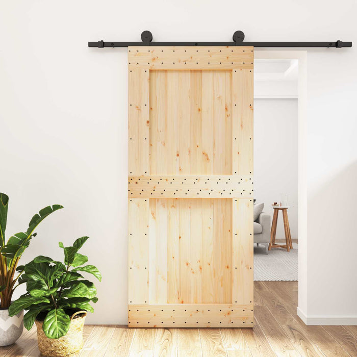Ușă glisantă Natural și Negru 95 x 210 cm Lemn de Pin Solid WALTI