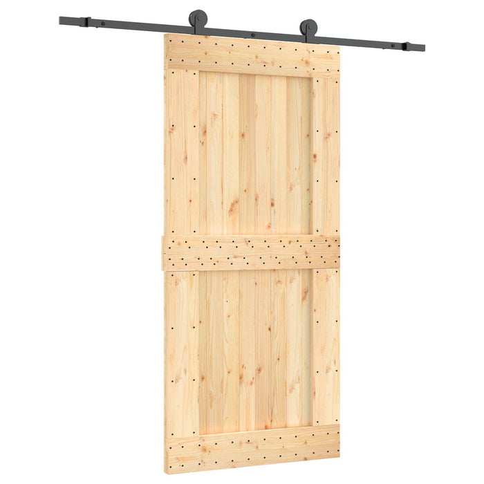 Ușă glisantă Natural și Negru 95 x 210 cm Lemn de Pin Solid WALTI