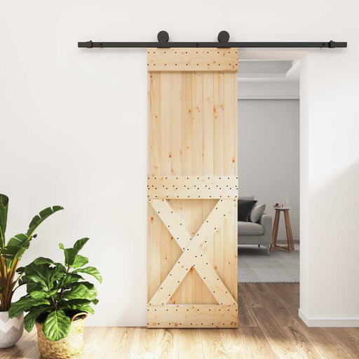 Ușă glisantă Natural și Negru 70 x 210 cm Lemn de Pin Solid - WALTI WALTI