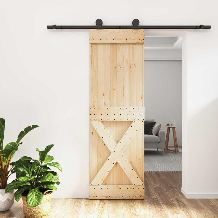 Ușă glisantă Natural și Negru 70 x 210 cm Lemn de Pin Solid WALTI