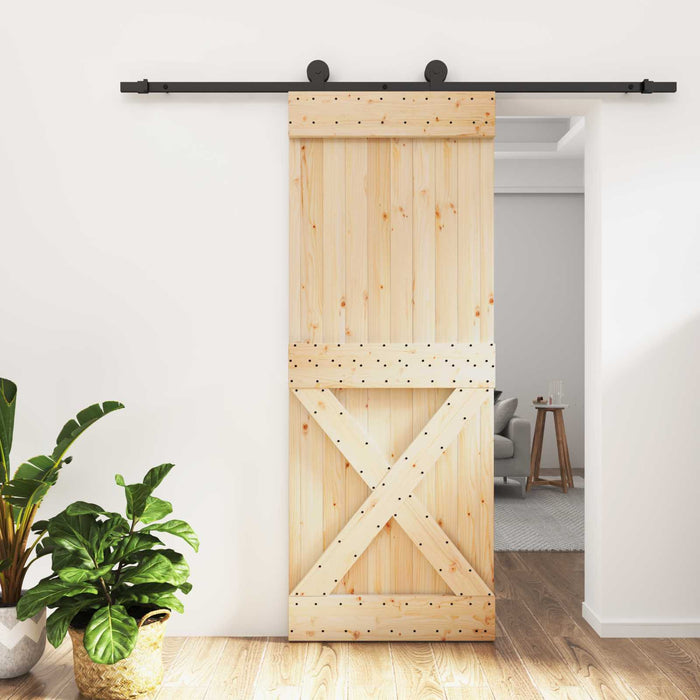 Ușă glisantă Natural și Negru 80 x 210 cm Lemn de Pin Solid - WALTI WALTI