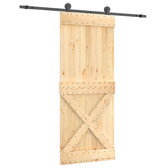 Ușă glisantă Natural și Negru 85 x 210 cm Lemn de Pin Solid WALTI