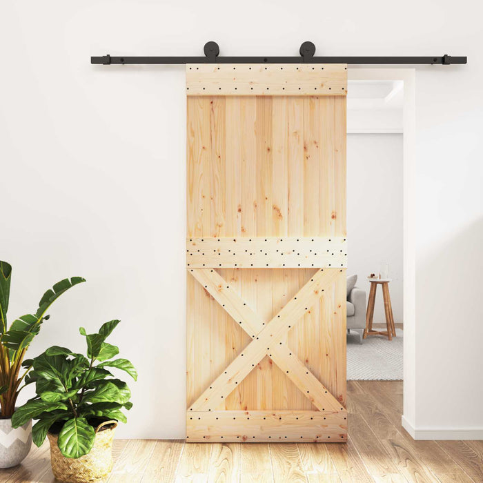 Ușă glisantă Natural și Negru 90 x 210 cm Lemn de Pin Solid WALTI