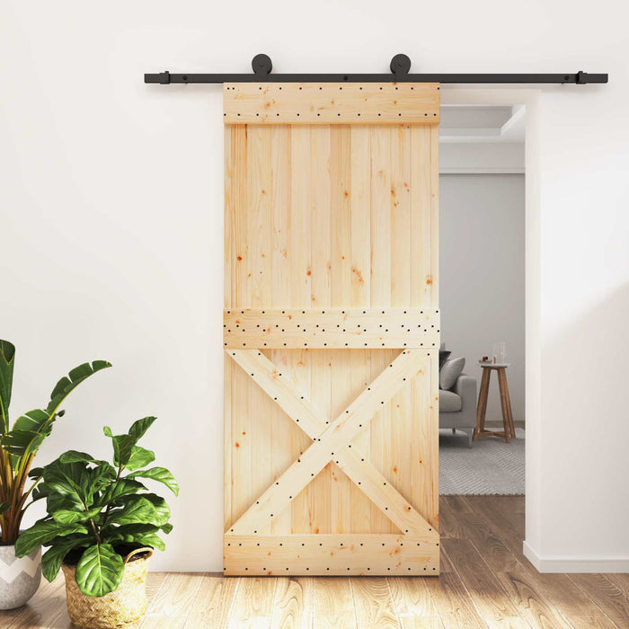 Ușă glisantă Natural și Negru 95 x 210 cm Lemn de Pin Solid WALTI