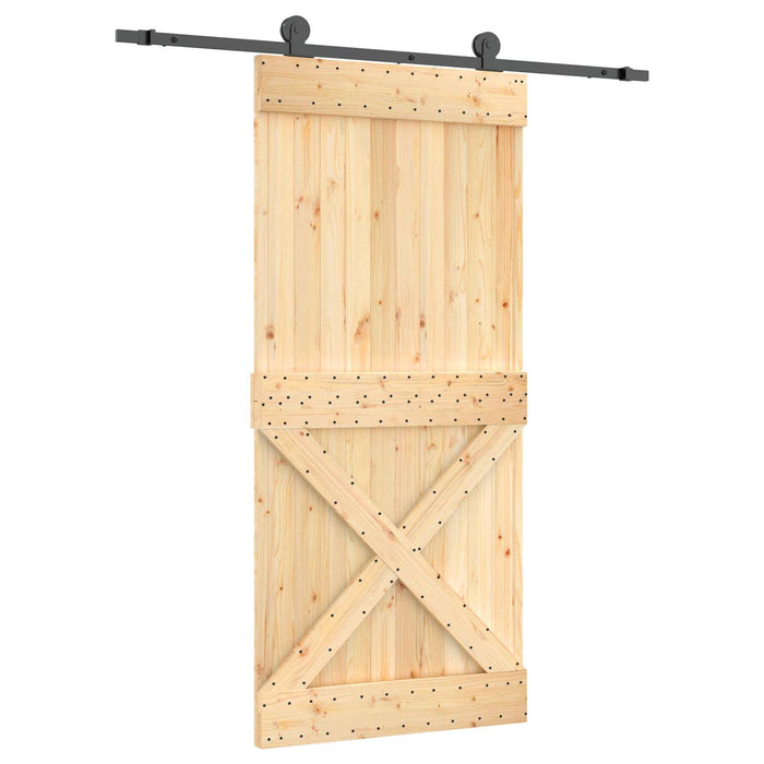 Ușă glisantă Natural și Negru 95 x 210 cm Lemn de Pin Solid WALTI
